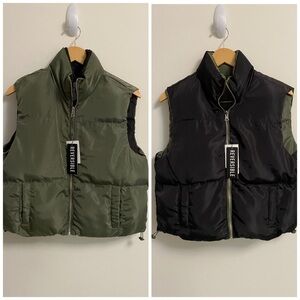 NWT Reversible Puffer Vest - Olive Green / Black MEDIUM